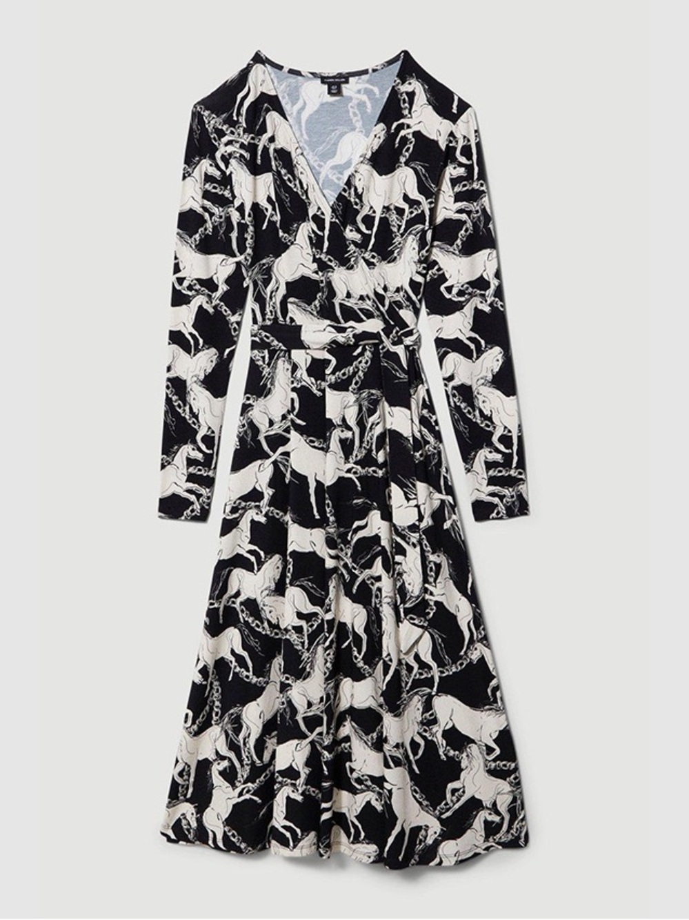 Karen Millen Petite Wrap Long Sleeve Viscose Blend Jersey Horse Midaxi Dress